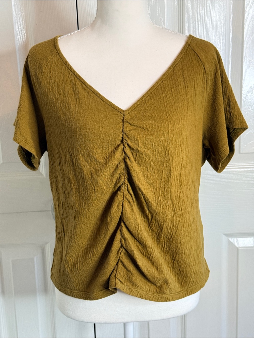Madewell Knit Lightspun Ruched-Front Crop Top Spiced Olive Small